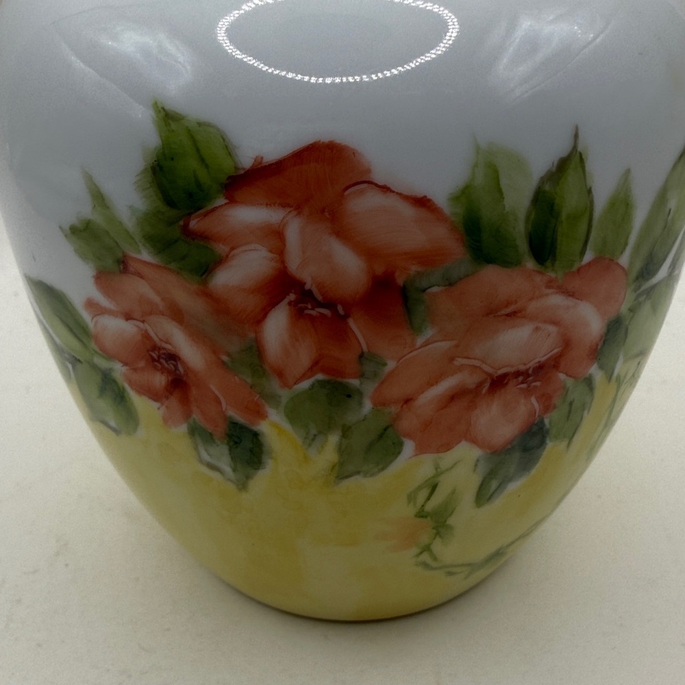 Vtg Hanso Painted Floral Porcelain Vase Flowers Yellow Bud Vase Cottage Decor - Picture 4 of 13